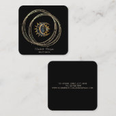 モダンエレガント金ゴールド円サンムーンブラック スクエア名刺 (正面/裏面)