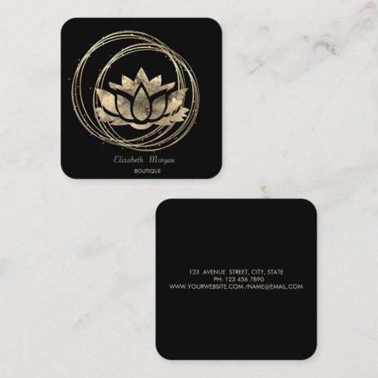 モダンエレガント金ゴールド円金ゴールドロータス スクエア名刺 (正面/裏面)