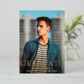 モダンエレガント金ゴールド写真の卒業発表 箔招待状 (立ち正面)