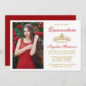 モダンエレガント金ゴールド冠フォトレッドキンセアニェラ 招待状 (正面/裏面)