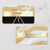 モダンエレガント金ゴールド大理石ブラックハサミ 名刺 (正面/裏面)