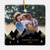 モダンエレガント金ゴールド山写真クリスマス セラミックオーナメント (正面)