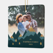 モダンエレガント金ゴールド山写真クリスマス セラミックオーナメント (左)