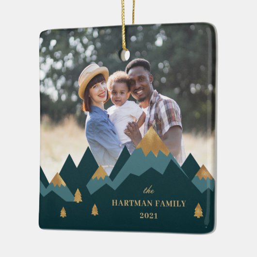 モダンエレガント金ゴールド山写真クリスマス セラミックオーナメント (左)