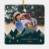 モダンエレガント金ゴールド山写真クリスマス セラミックオーナメント (正面)