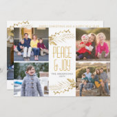 モダンエレガント金ゴールド平和ジョイChristmas 5写真 シーズンカード (正面/裏面)