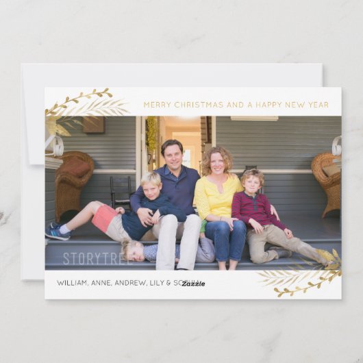 モダンエレガント金ゴールド平和ジョイChristmas 5写真 シーズンカード (裏面)