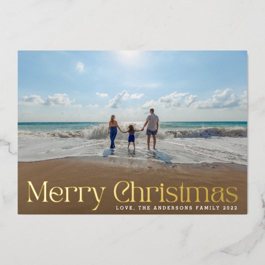 モダンエレガント金ゴールド押し写真楽しいクリスマス 箔シーズンカード (正面)