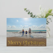 モダンエレガント金ゴールド押し写真楽しいクリスマス 箔シーズンカード (立ち正面)