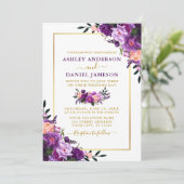 モダンエレガント金ゴールド紫フローラ結婚ズ 招待状 (スタンド正面)