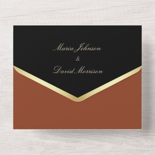 モダンエレガント金ゴールド結婚と黒 オールインワン招待状 (裏面)