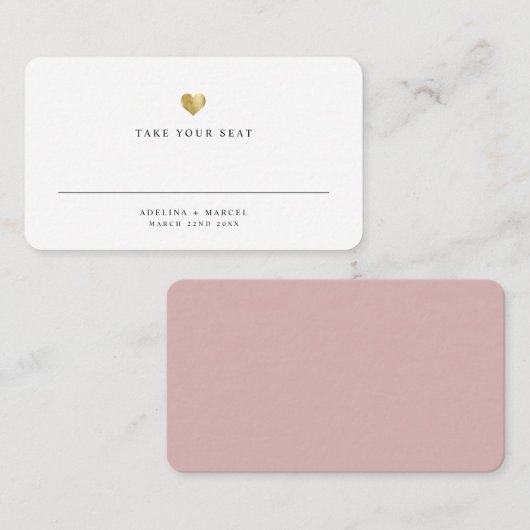 モダンエレガント金ゴールド結婚ハートの表座席表 プレイスカード (正面/裏面)
