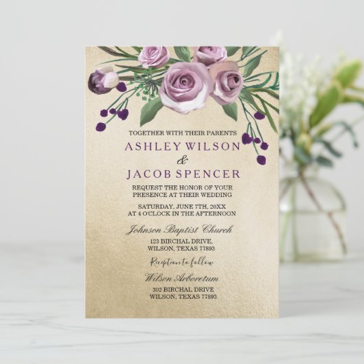 モダンエレガント金ゴールド結婚式招待状 招待状 (スタンド正面)