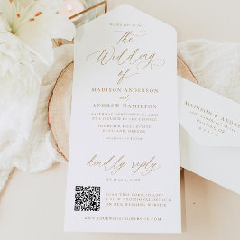 モダンエレガント金ゴールド結婚書 オールインワン招待状