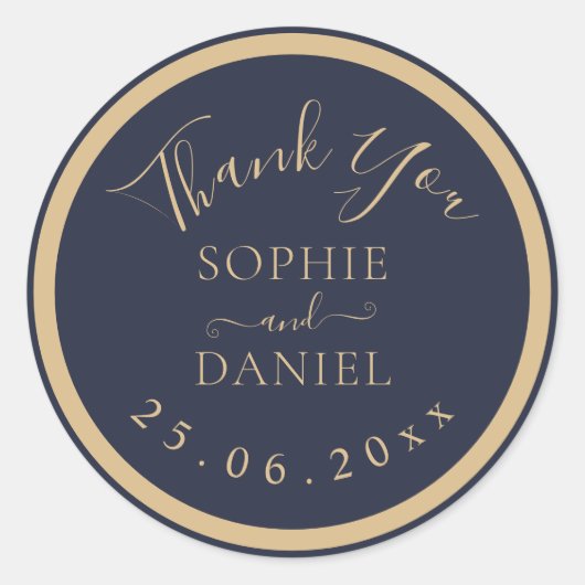 モダンエレガント金ゴールド結婚海軍さん ラウンドシール (正面)