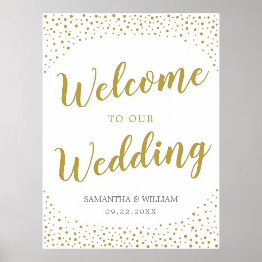 モダンエレガント金ゴールド結婚紙吹雪の歓迎 ポスター (正面)