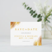 モダンエレガント金ゴールド葉Palmの日付を保存 案内ポストカード (スタンド正面)