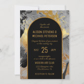 モダンエレガント金ゴールド黒抽象芸術結婚PHOTO 招待状 (正面)