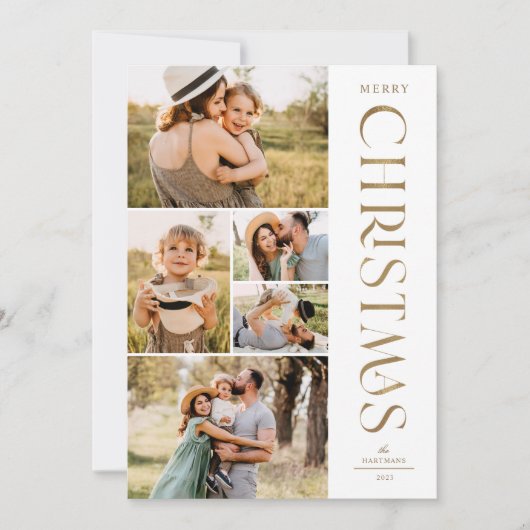 モダンエレガント金ゴールド5枚の写真コラージュ シーズンカード (正面)