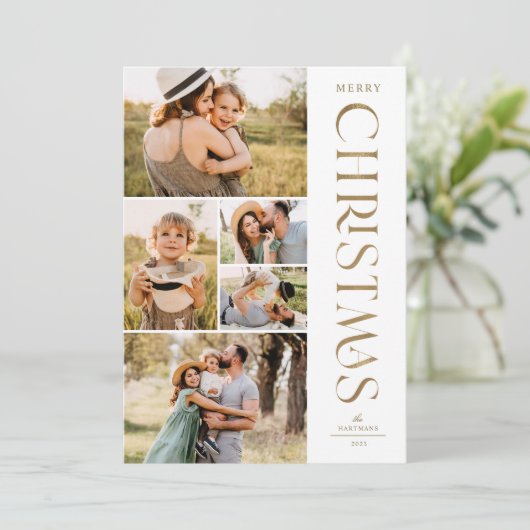 モダンエレガント金ゴールド5枚の写真コラージュ シーズンカード (スタンド正面)