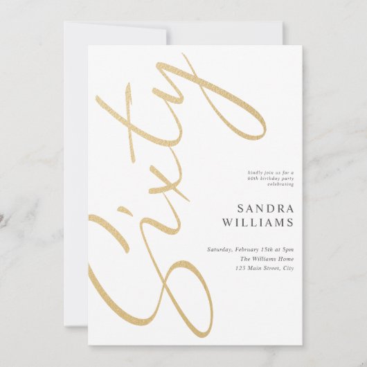 モダンエレガント金ゴールド60誕生日 招待状 (正面)