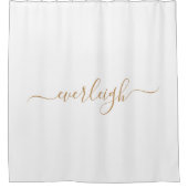 モダンエレガント金ゴールド・スクリプト名の白 シャワーカーテン (正面)