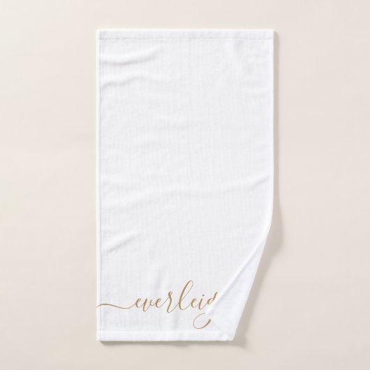 モダンエレガント金ゴールド・スクリプト名の白 バスタオルセット (ハンドタオル)