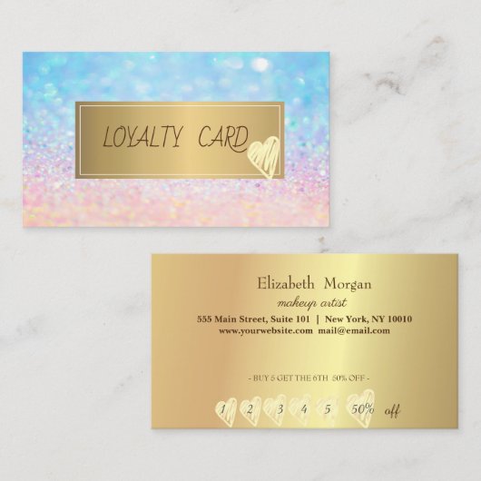 モダンエレガント金ゴールド・フレーム、ハート・《写真》ぼけ味グラデーション ロイヤリティカード (正面/裏面)