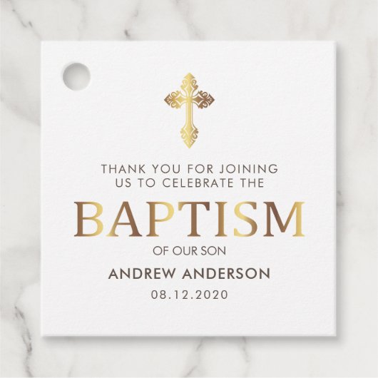 モダンエレガント金ゴールド・ホワイトバプテスマ フェイバータグ (正面)