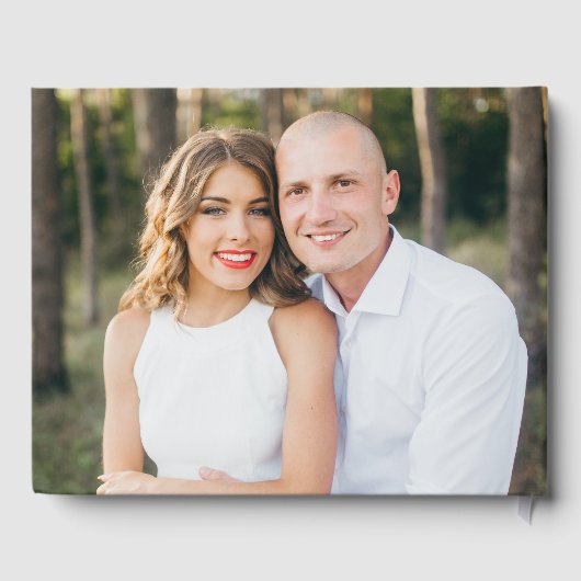 モダンエレガント金ゴールドScript写真結婚の ゲストブック (裏面)