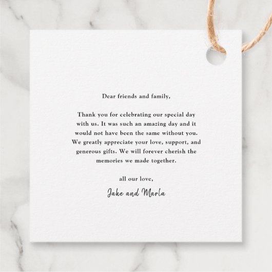 モダンエレガント金ゴールドScript結婚s Thank You フェイバータグ (裏面)