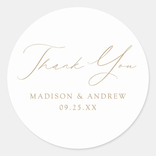 モダンエレガント金ゴールドScript結婚s Thank You ラウンドシール (正面)