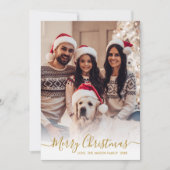 モダンエレガント金ゴールドScript 2写真クリスマス シーズンカード (正面)