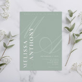 モダンエレガント銀とセージ結婚のミニマル 箔招待状