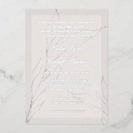 モダンエレガント銀グレーフローラ結婚ズ 箔招待状