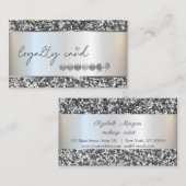 モダンエレガント銀シークインストライプロイヤリティカード ロイヤリティカード (正面/裏面)