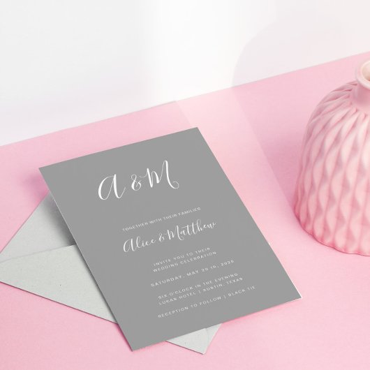 モダンエレガント銀結婚白 招待状