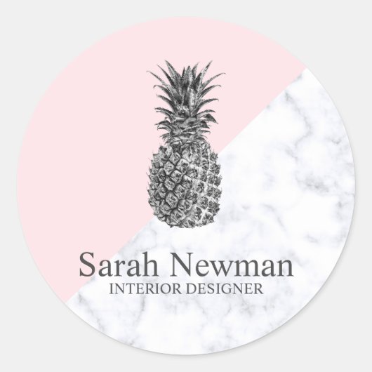 モダンエレガント銀色パイナップル ラウンドシール (正面)