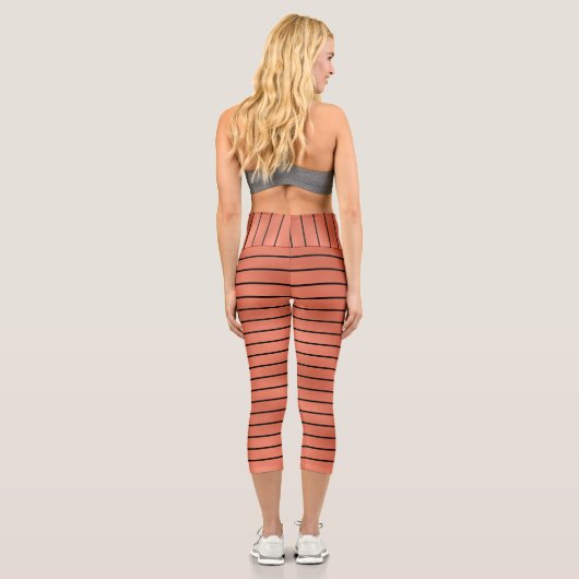 モダンエレガント銅の黒ストライプ色パターン カプリレギンス (裏面)