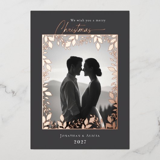 モダンエレガント離れフレーム写真メリー・クリスマス 箔シーズンカード (正面)
