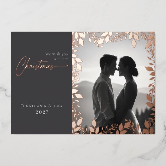 モダンエレガント離れフレーム写真メリー・クリスマス 箔シーズンカード (正面)