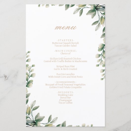 モダンエレガント離れユ結婚ーカリのメニュー (正面)