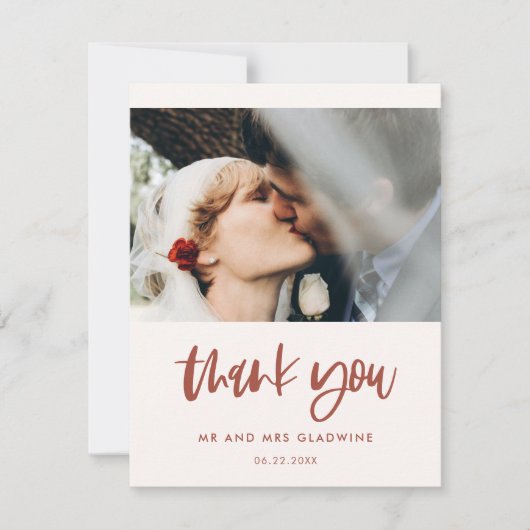 モダンエレガント雪の結婚写真 サンキューカード (正面)