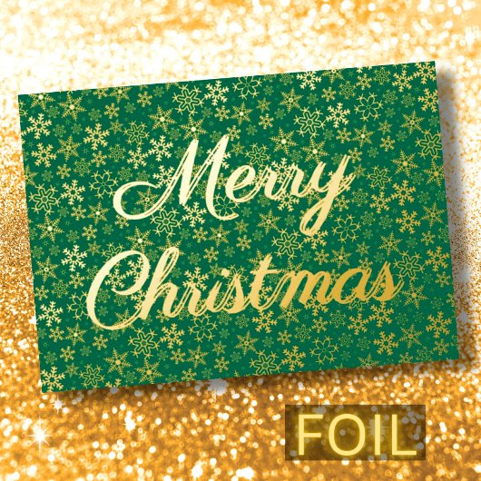 モダンエレガント雪メリークリスマスグリーン 箔シーズンカード