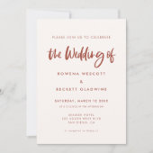 モダンエレガント雪結婚桃色 招待状 (正面)