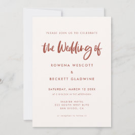 モダンエレガント雪結婚桃色 招待状