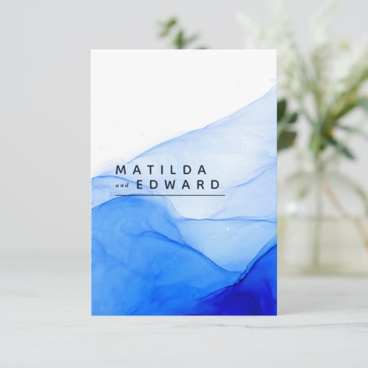 モダンエレガント青結婚白 エンクロージャーカード (スタンド正面)