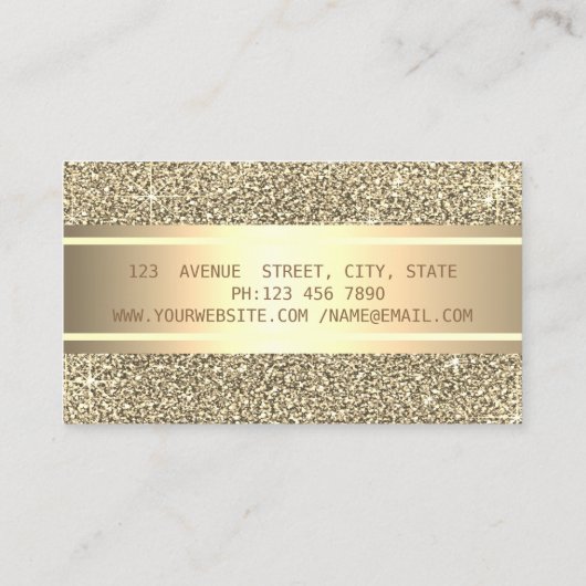 モダンエレガント高級グリッターストライプ、金ゴールド 名刺 (裏面)