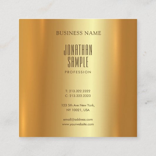 モダンエレガント魅力的金ゴールドユニークデザイン スクエア名刺 (裏面)