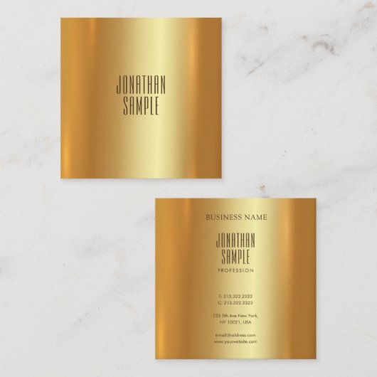 モダンエレガント魅力的金ゴールドユニークデザイン スクエア名刺 (正面/裏面)
